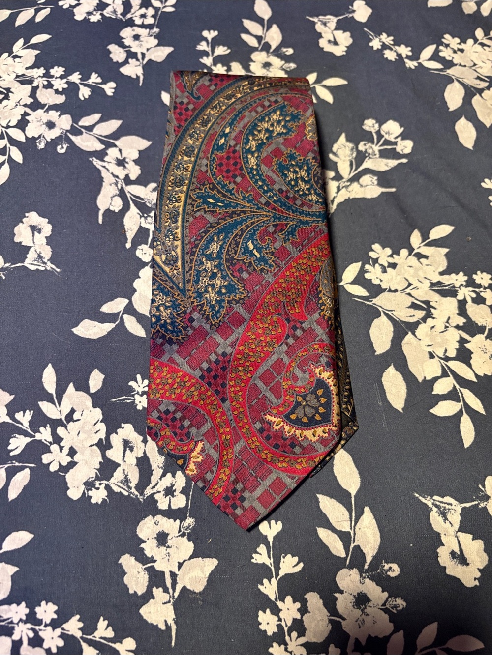 Paisley Pattern Men's Tie in Burgundy and Navy